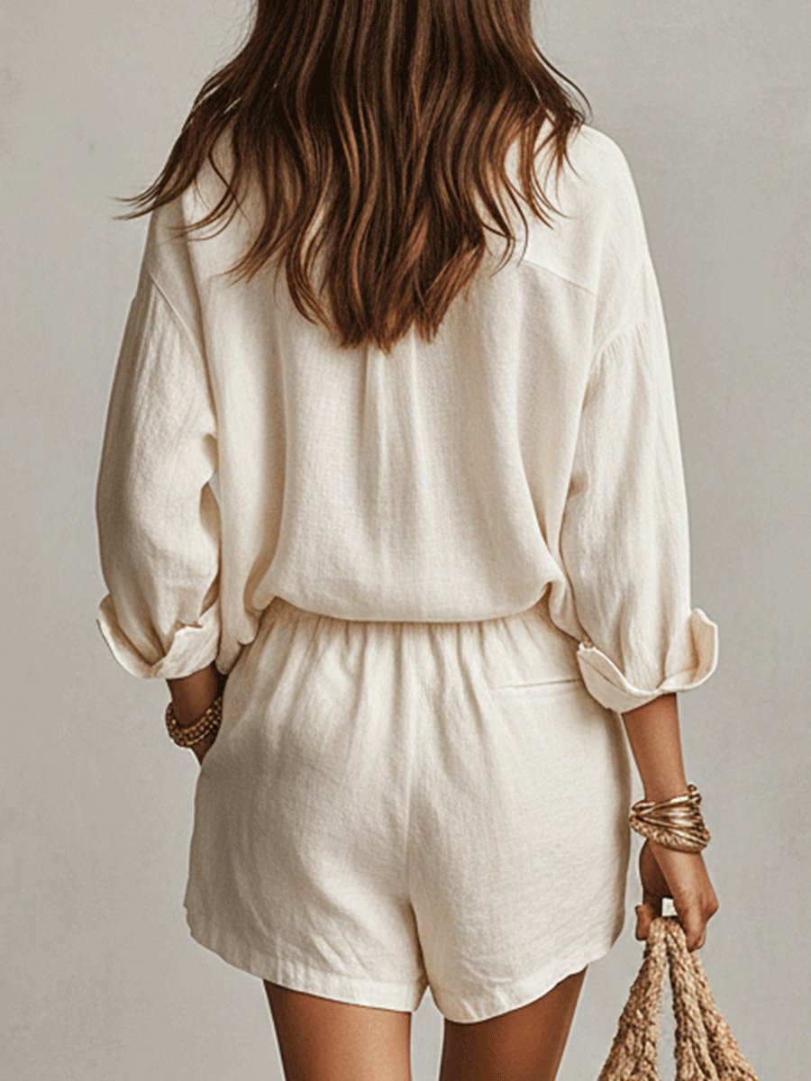 Emilia | Ensemble de chemise oversize en lin pour femmes avec shorts, tenue deux pièces