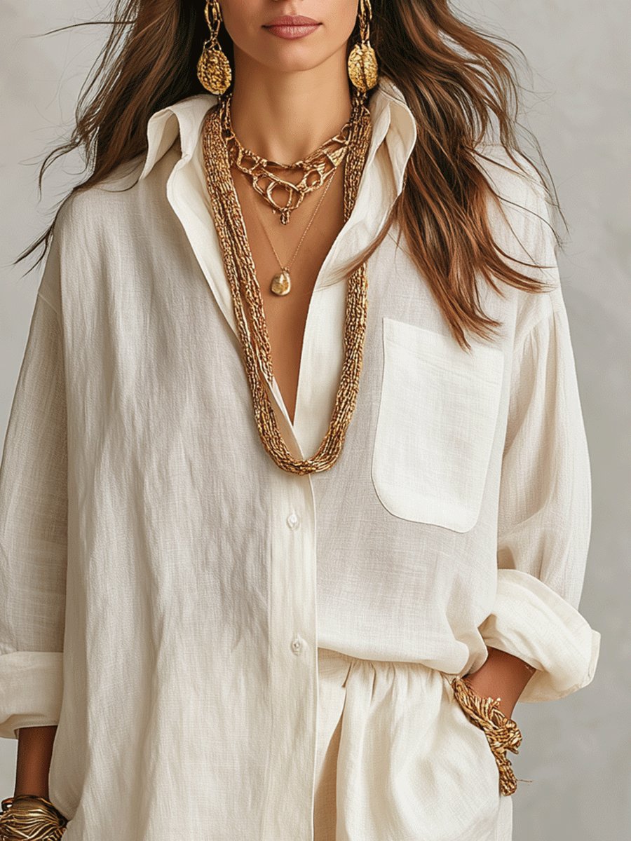 Emilia | Ensemble de chemise oversize en lin pour femmes avec shorts, tenue deux pièces