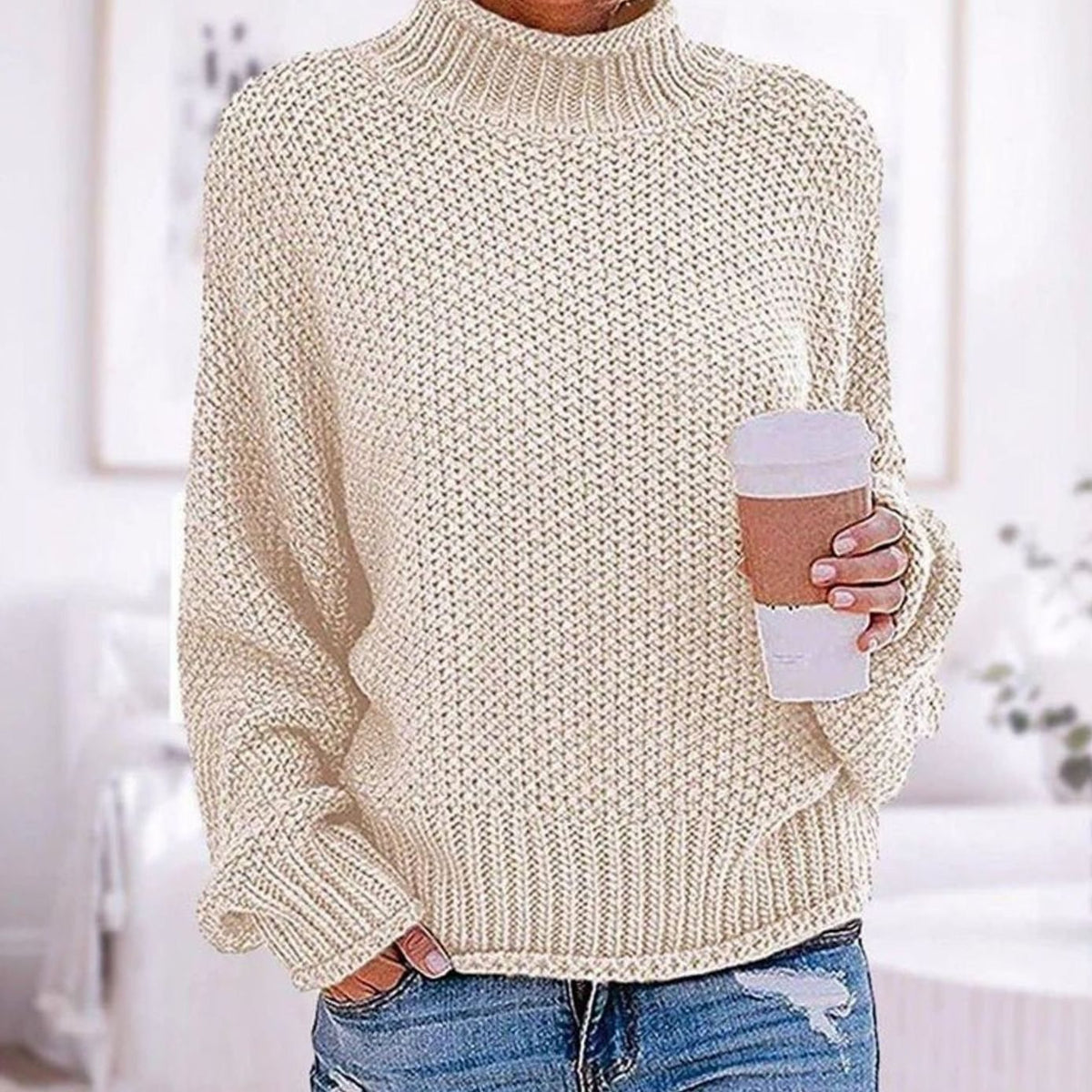 Lena | Pull en maille à col roulé oversize pour femmes à manches longues