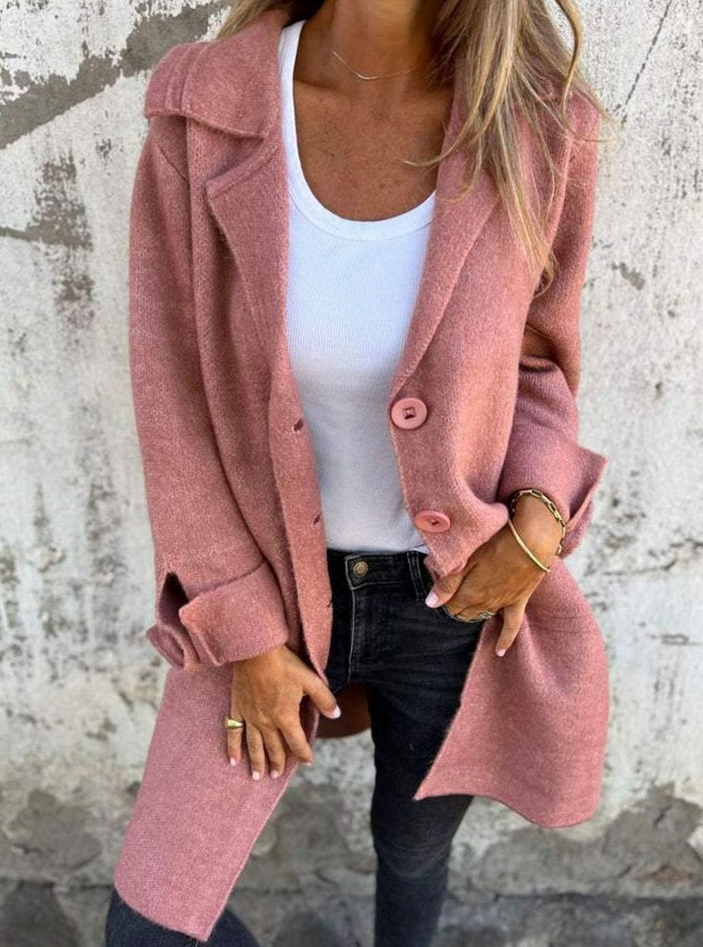 Charlotte | Veste en tricot oversize pour femmes avec boutons, long cardigan