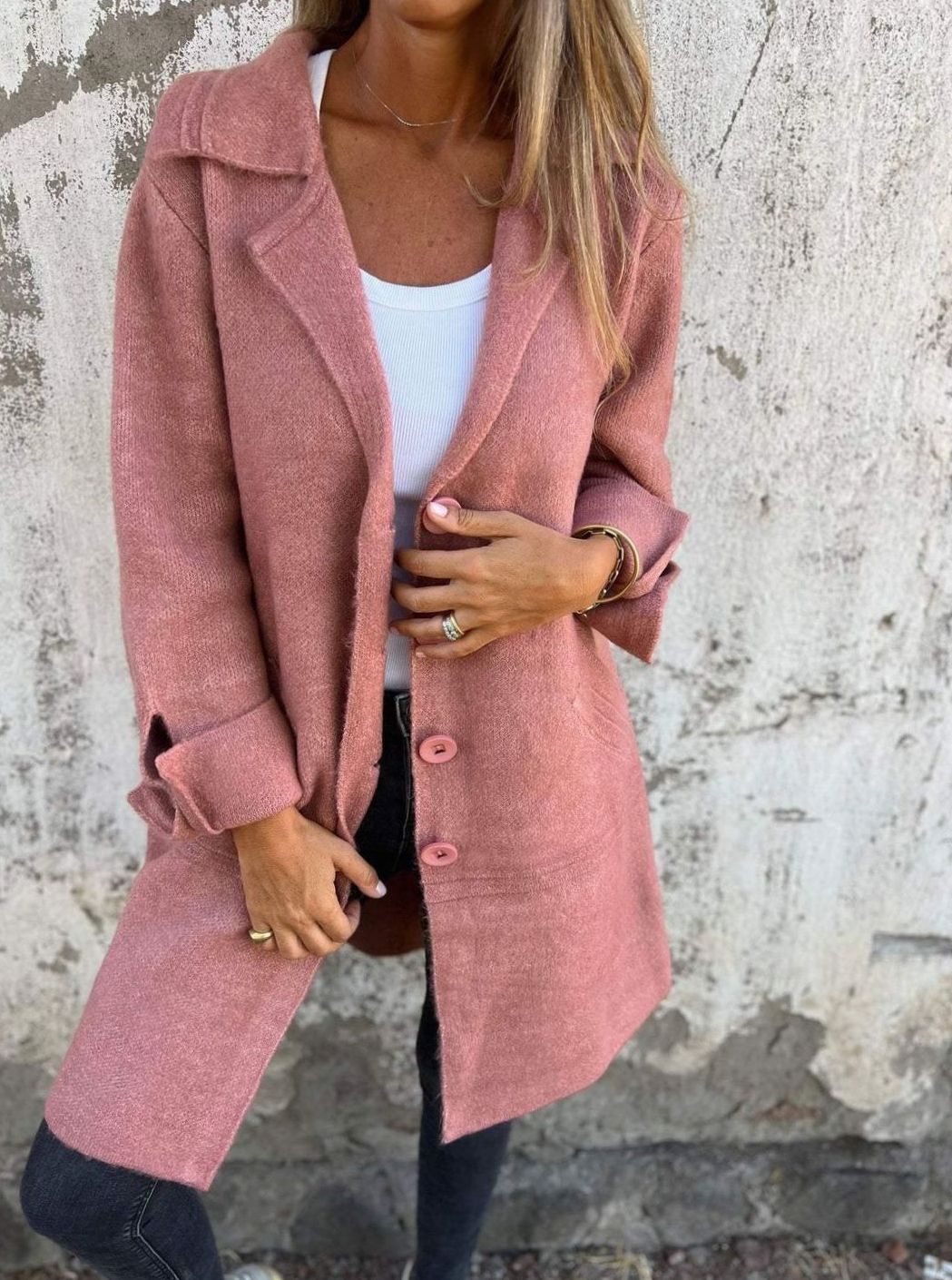 Charlotte | Veste en tricot oversize pour femmes avec boutons, long cardigan