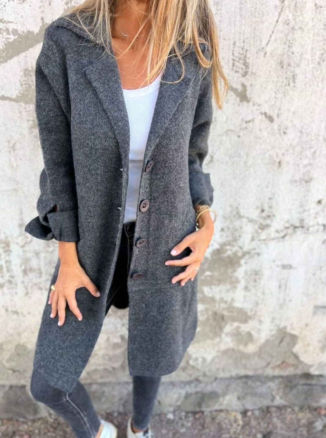 Charlotte | Veste en tricot oversize pour femmes avec boutons, long cardigan