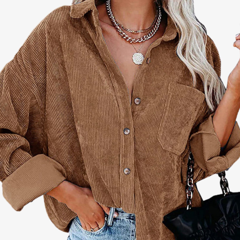 Katharina | Veste Chemise Oversized en Velours Côtelé pour Femmes avec Poche Poitrine et Boutonnage