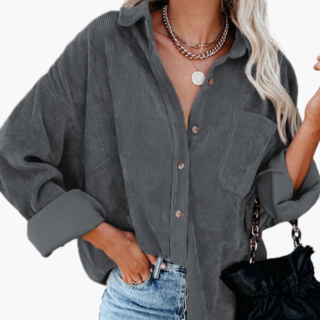Katharina | Veste Chemise Oversized en Velours Côtelé pour Femmes avec Poche Poitrine et Boutonnage