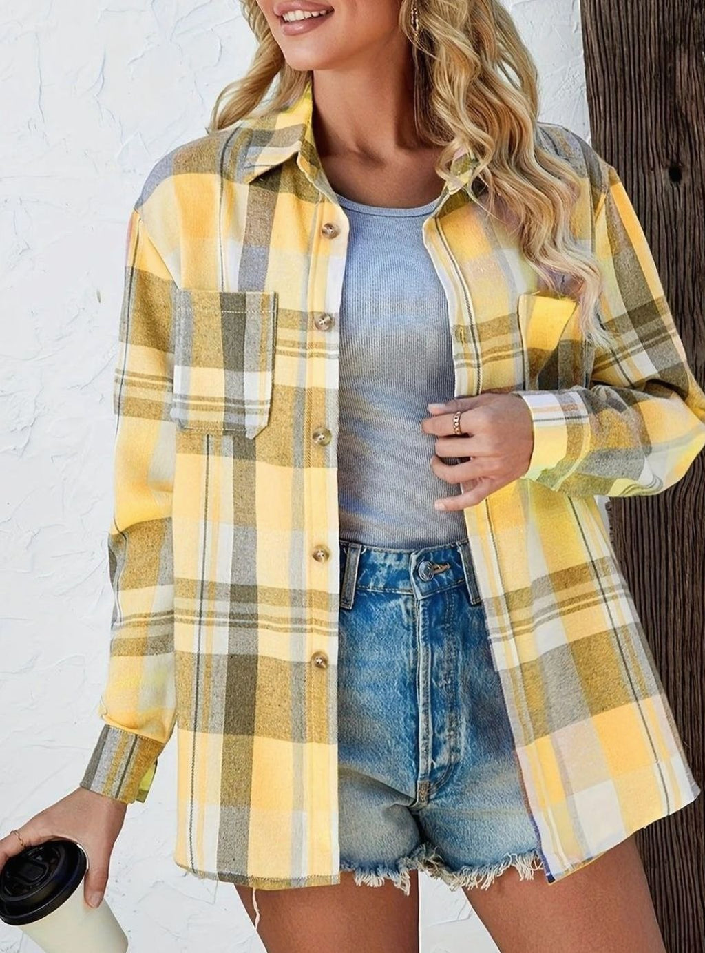 Annika | Chemise en flanelle à carreaux oversize pour femmes avec boutons et poches poitrine