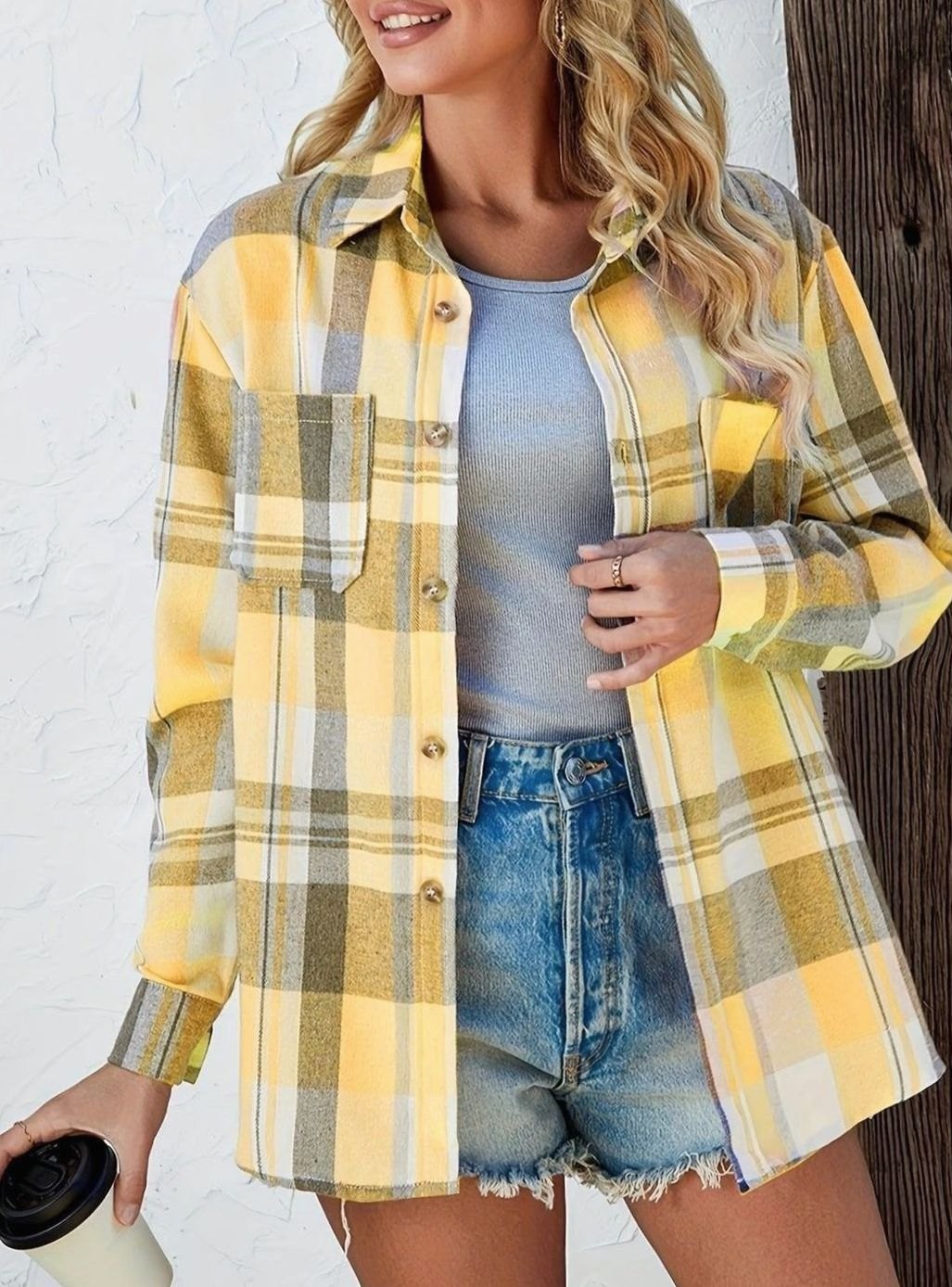 Annika | Chemise en flanelle à carreaux oversize pour femmes avec boutons et poches poitrine