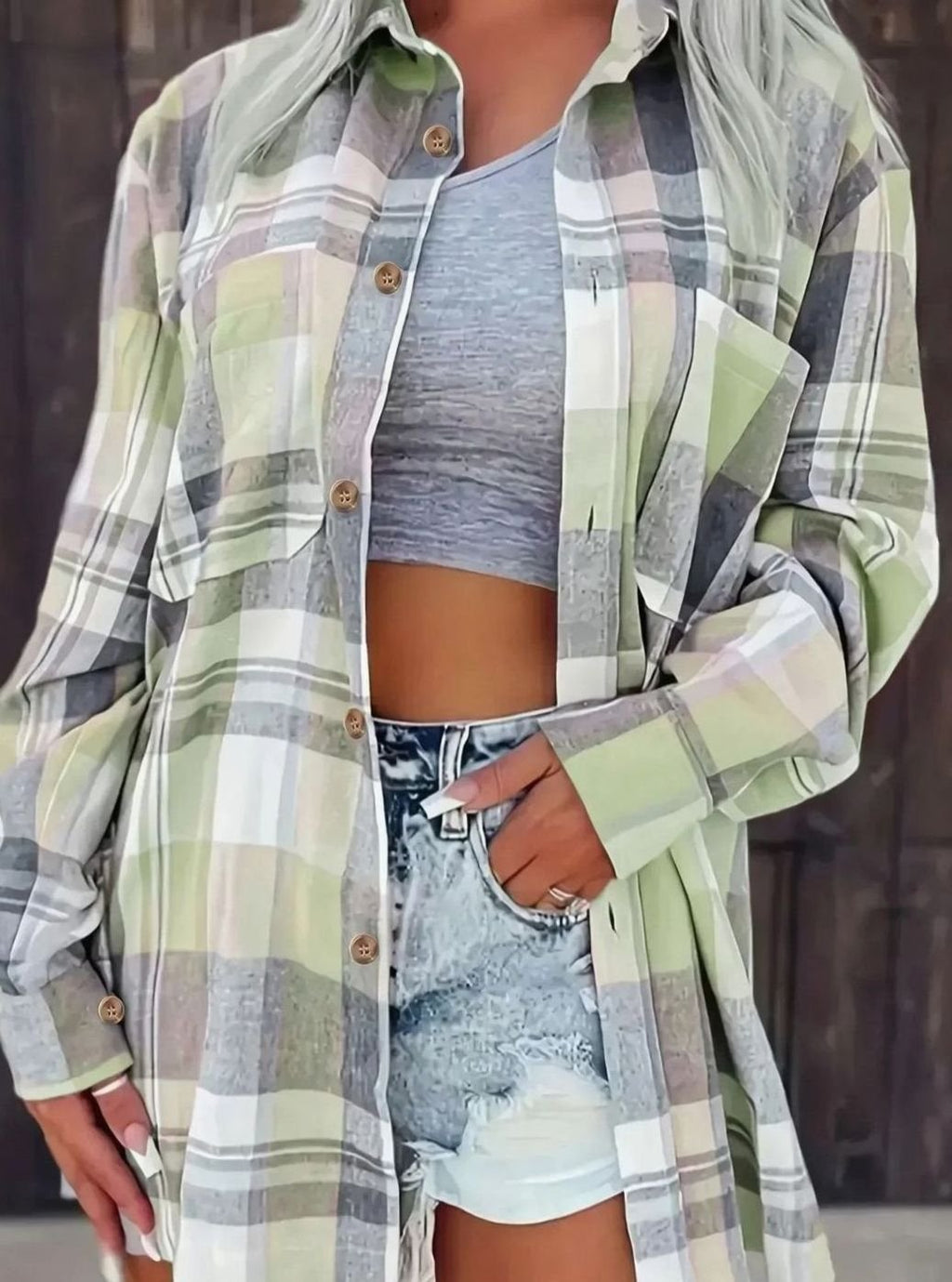 Annika | Chemise en flanelle à carreaux oversize pour femmes avec boutons et poches poitrine