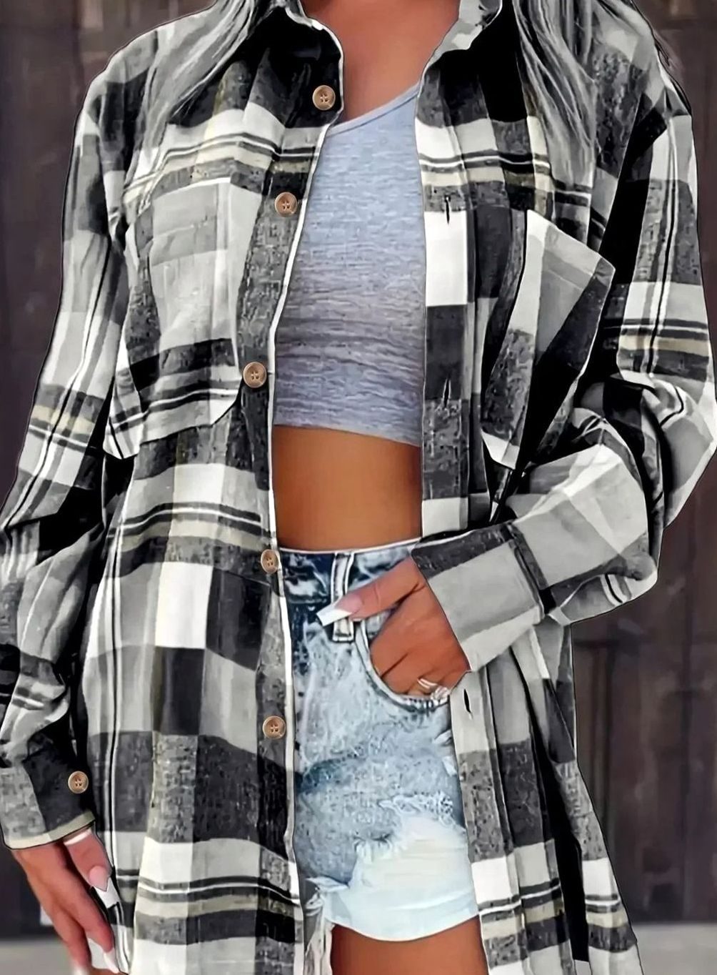Annika | Chemise en flanelle à carreaux oversize pour femmes avec boutons et poches poitrine
