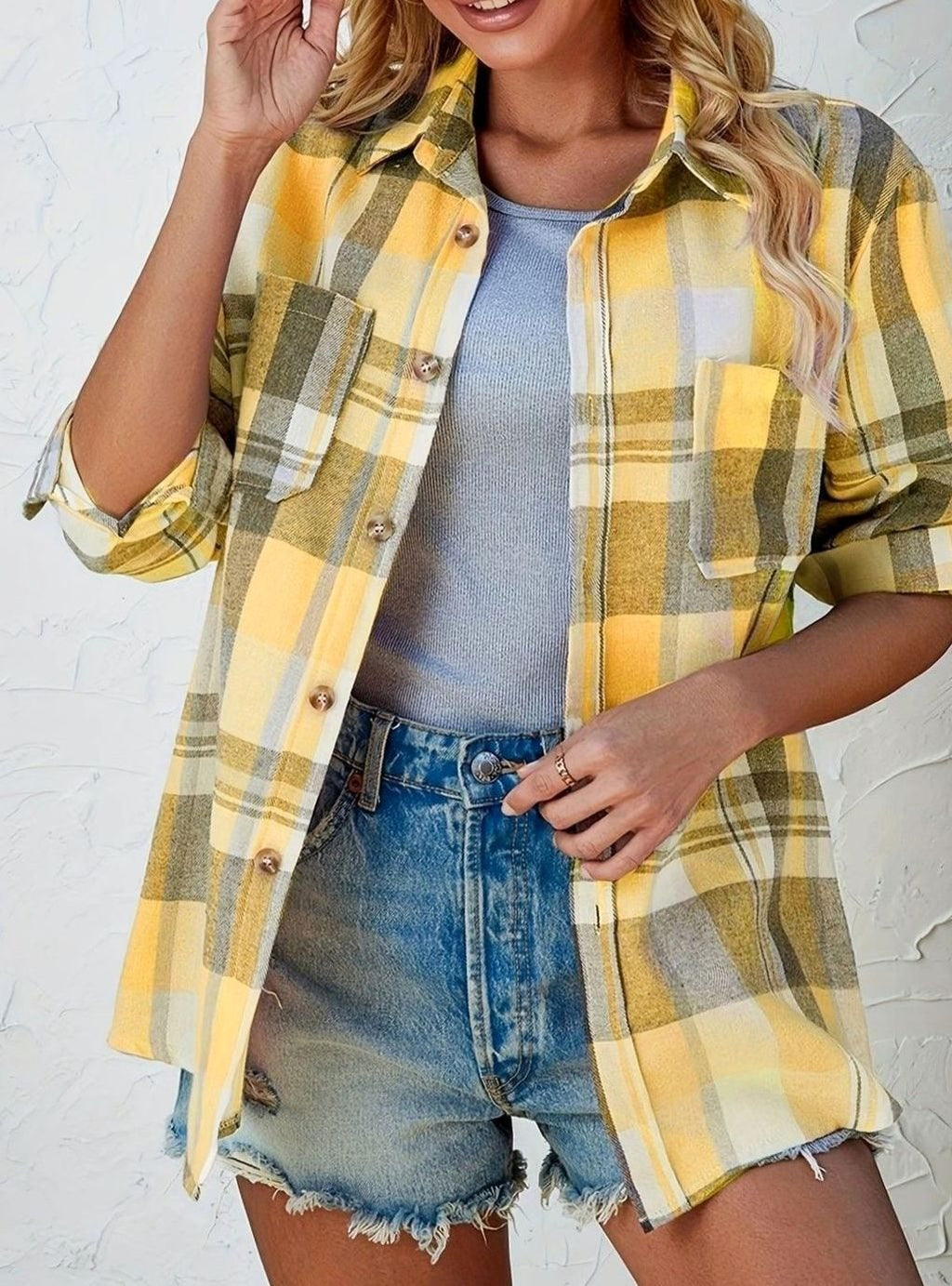 Annika | Chemise en flanelle à carreaux oversize pour femmes avec boutons et poches poitrine
