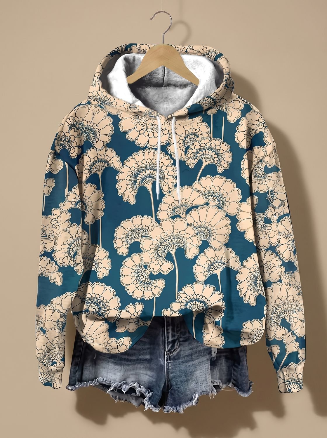 Elfriede | Sweat à capuche oversized pour femmes avec motif jacquard floral