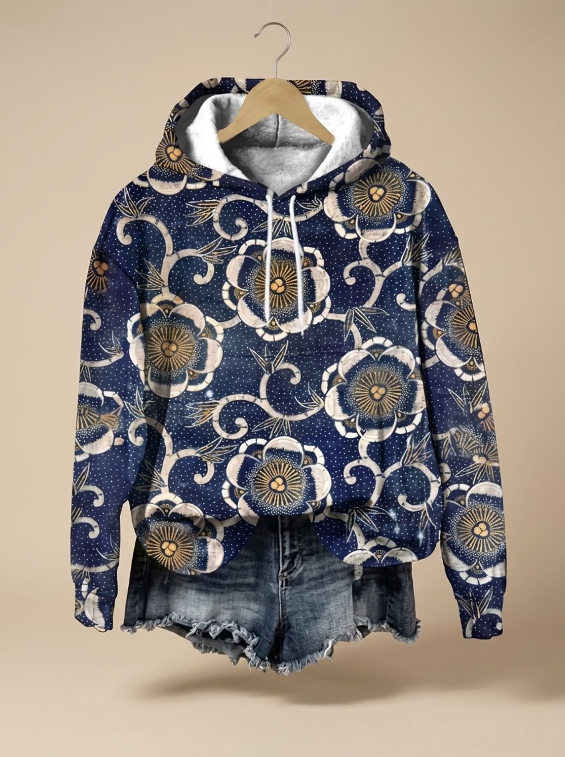 Elfriede | Sweat à capuche oversized pour femmes avec motif jacquard floral