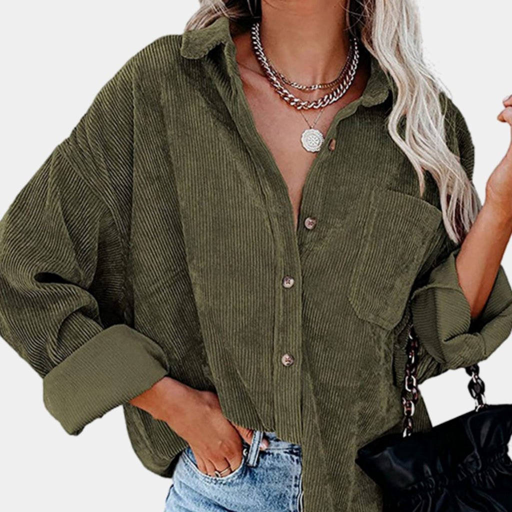 Sophie | Veste oversize en velours côtelé pour femmes avec poche poitrine et patte de boutonnage