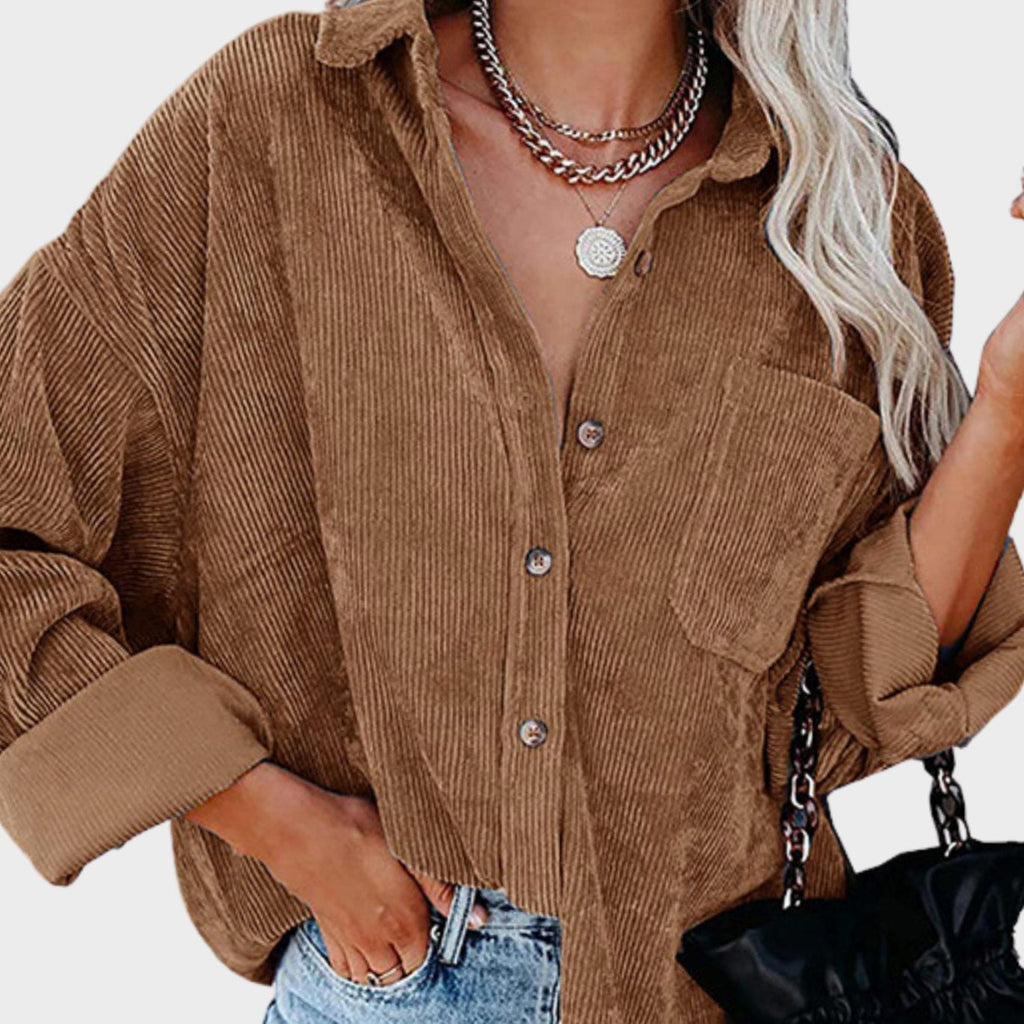 Sophie | Veste oversize en velours côtelé pour femmes avec poche poitrine et patte de boutonnage