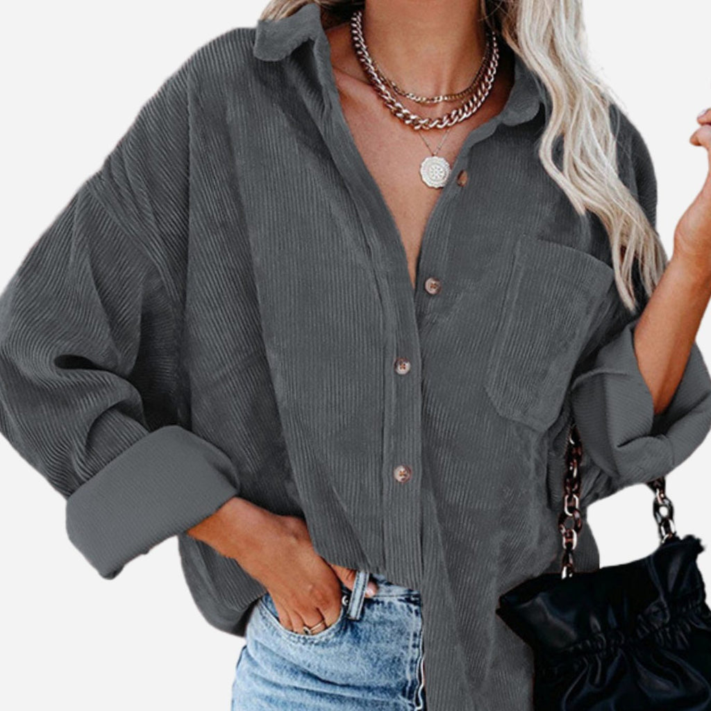 Sophie | Veste oversize en velours côtelé pour femmes avec poche poitrine et patte de boutonnage