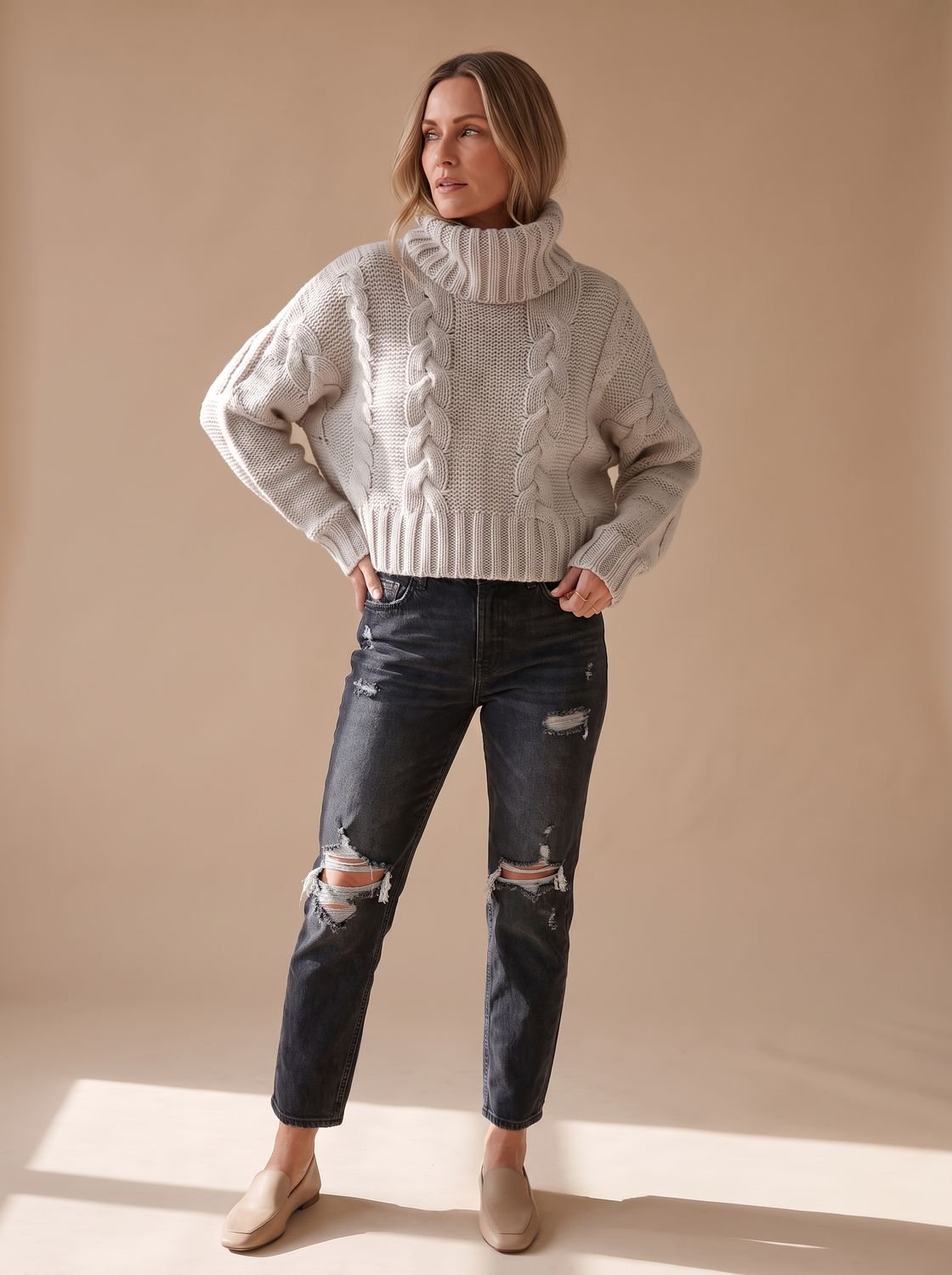Charlotte | Pull à col roulé oversize en grosse maille pour femmes