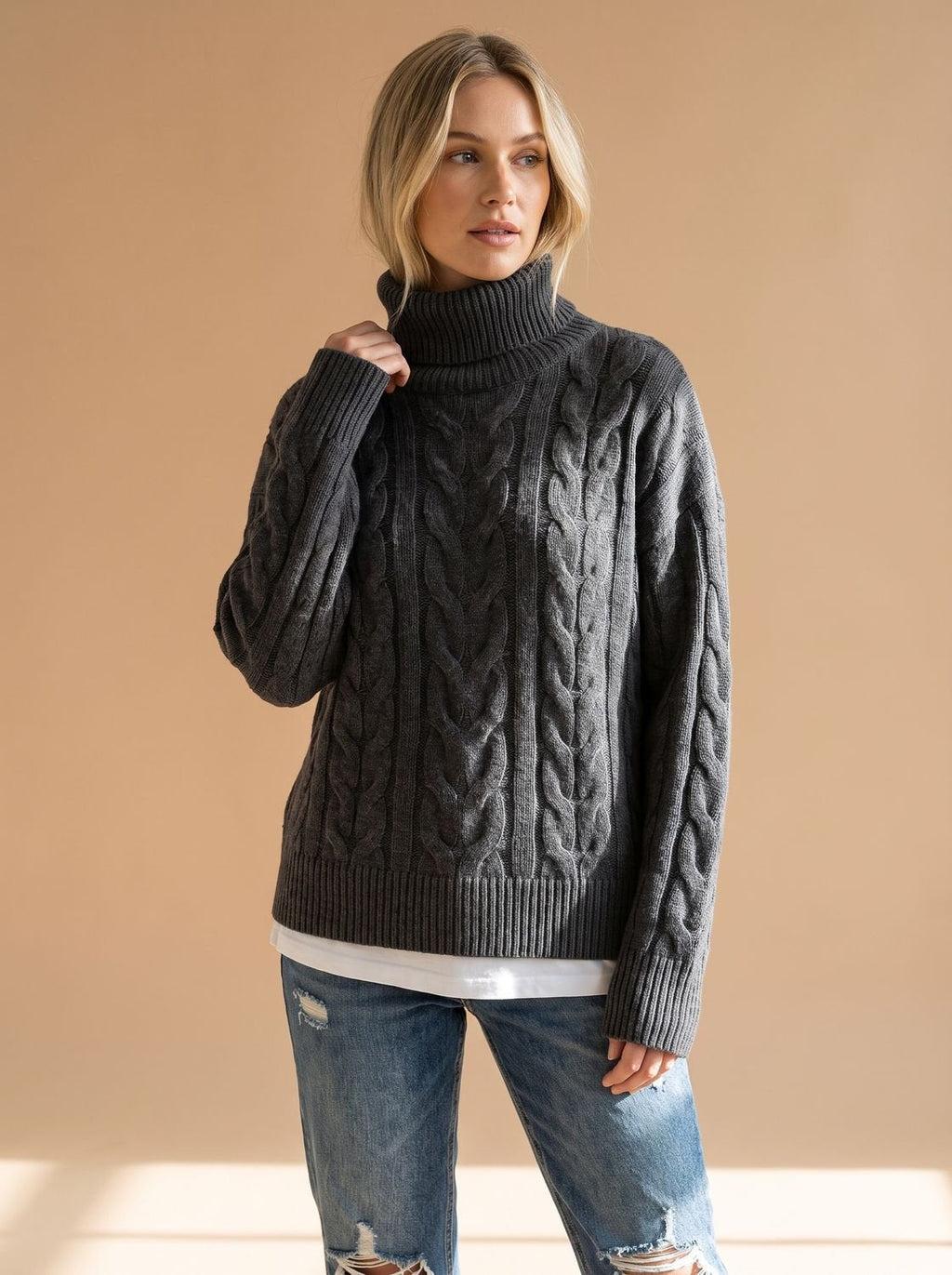 Charlotte | Pull à col roulé oversize en grosse maille pour femmes