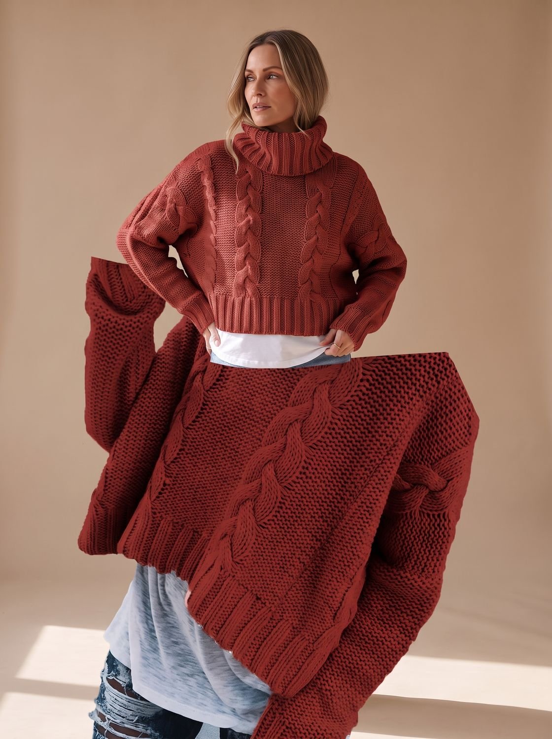 Charlotte | Pull à col roulé oversize en grosse maille pour femmes