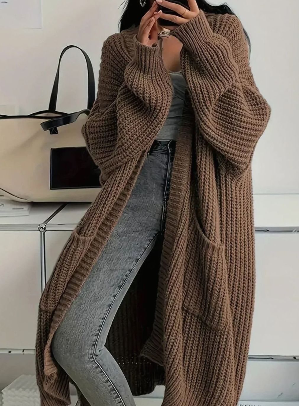 Elisabeth | Veste en tricot oversized pour femmes longue avec poches