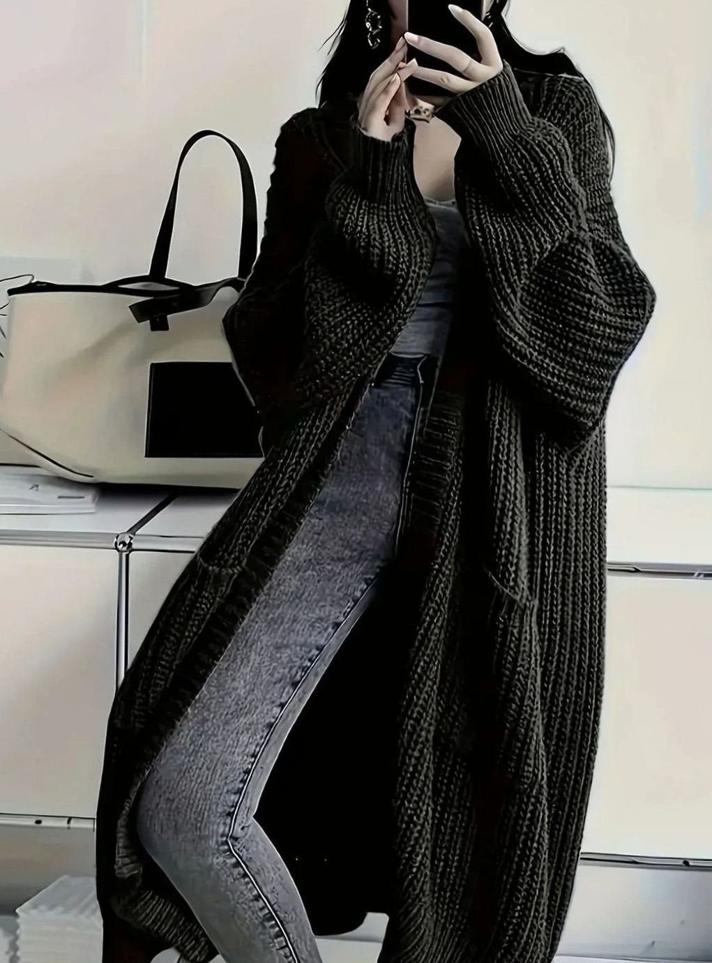 Elisabeth | Veste en tricot oversized pour femmes longue avec poches