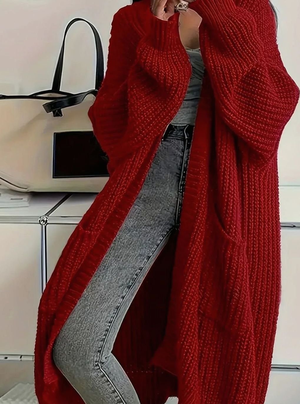 Elisabeth | Veste en tricot oversized pour femmes longue avec poches