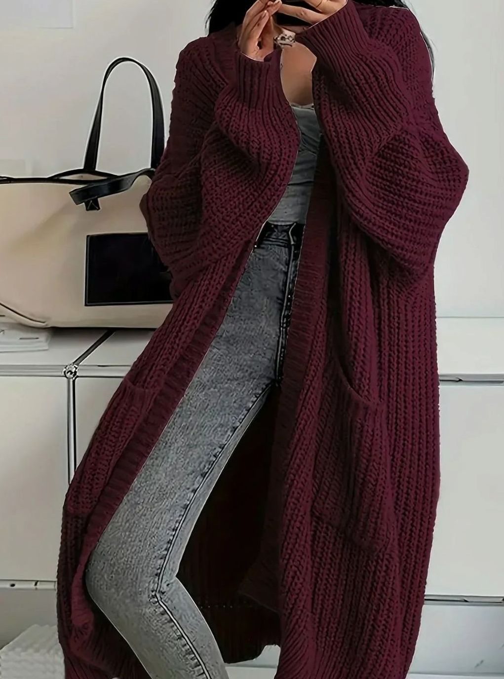 Elisabeth | Veste en tricot oversized pour femmes longue avec poches