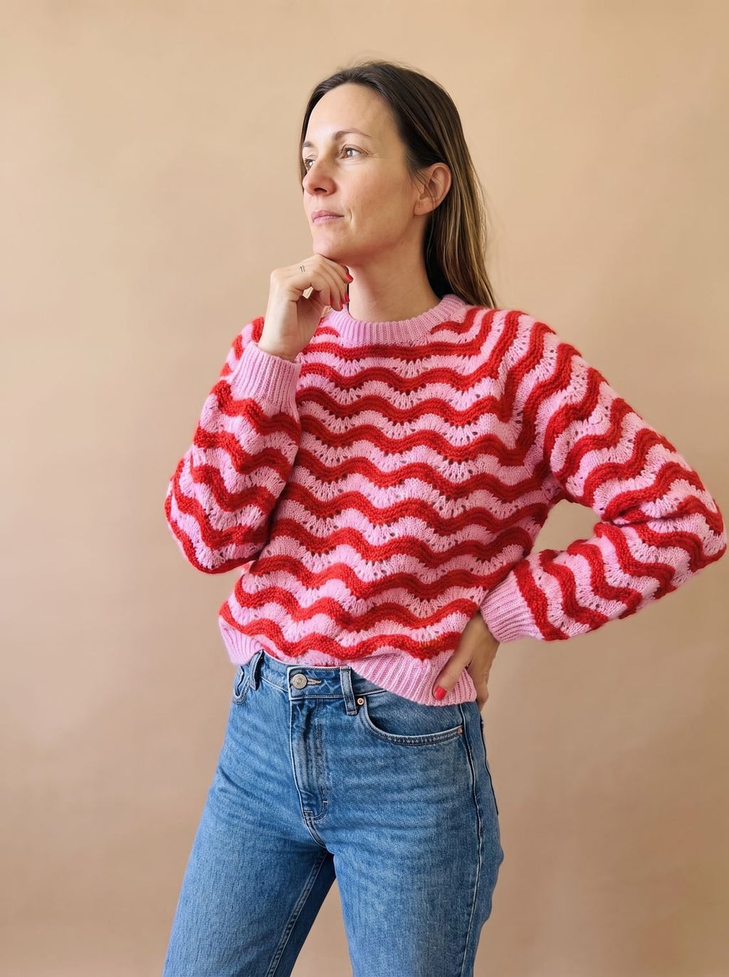 Hannah | Pull en tricot oversized pour femmes avec motif en vagues et col rond