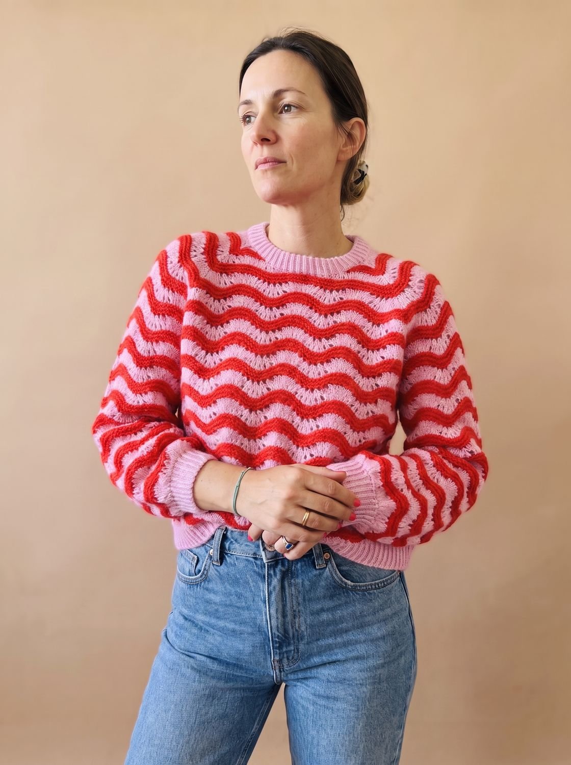 Hannah | Pull en tricot oversized pour femmes avec motif en vagues et col rond