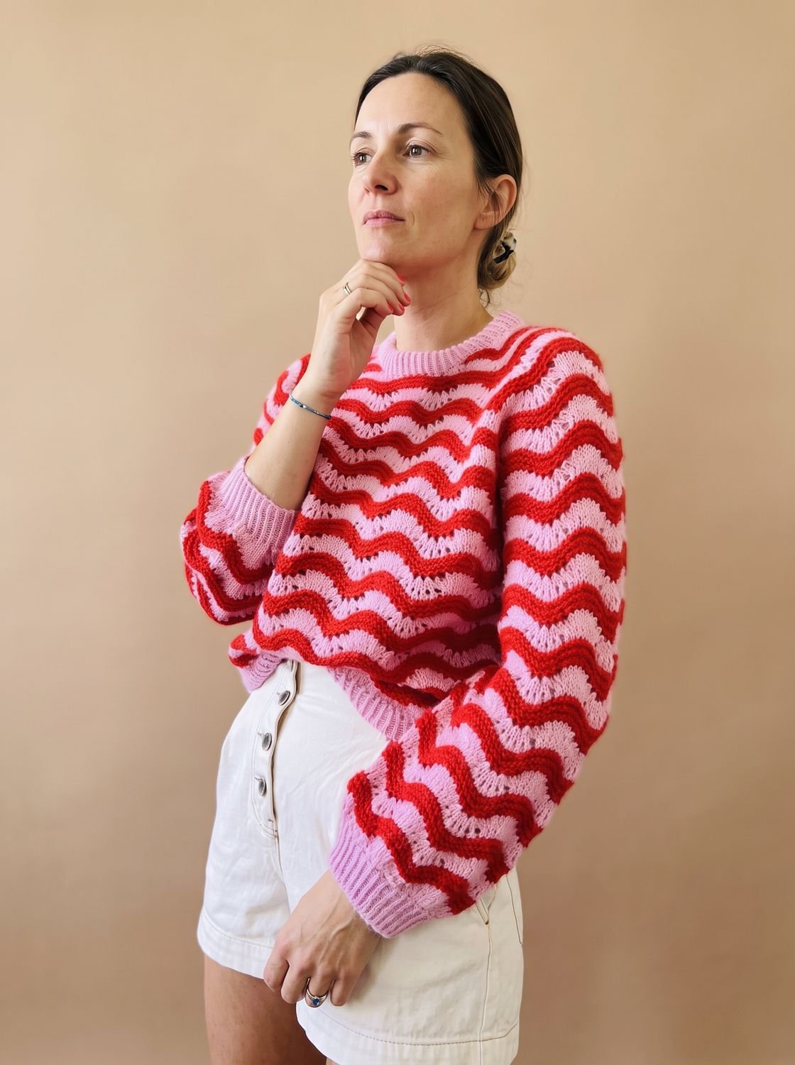 Hannah | Pull en tricot oversized pour femmes avec motif en vagues et col rond