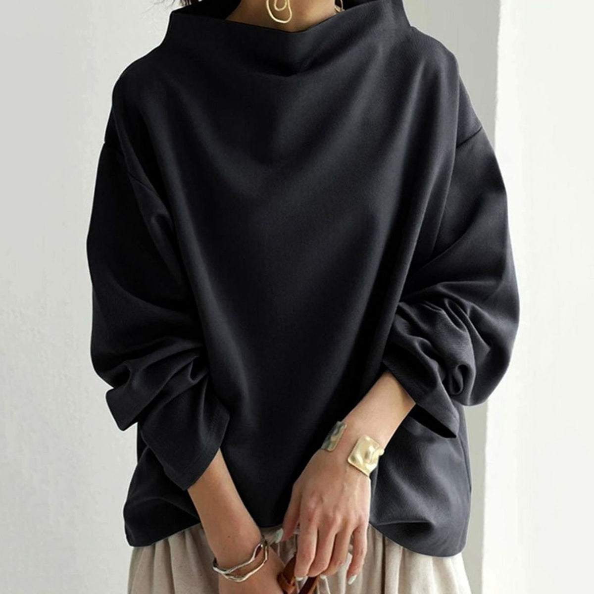 Clara | Haut en tricot oversized pour femmes avec col montant à manches longues