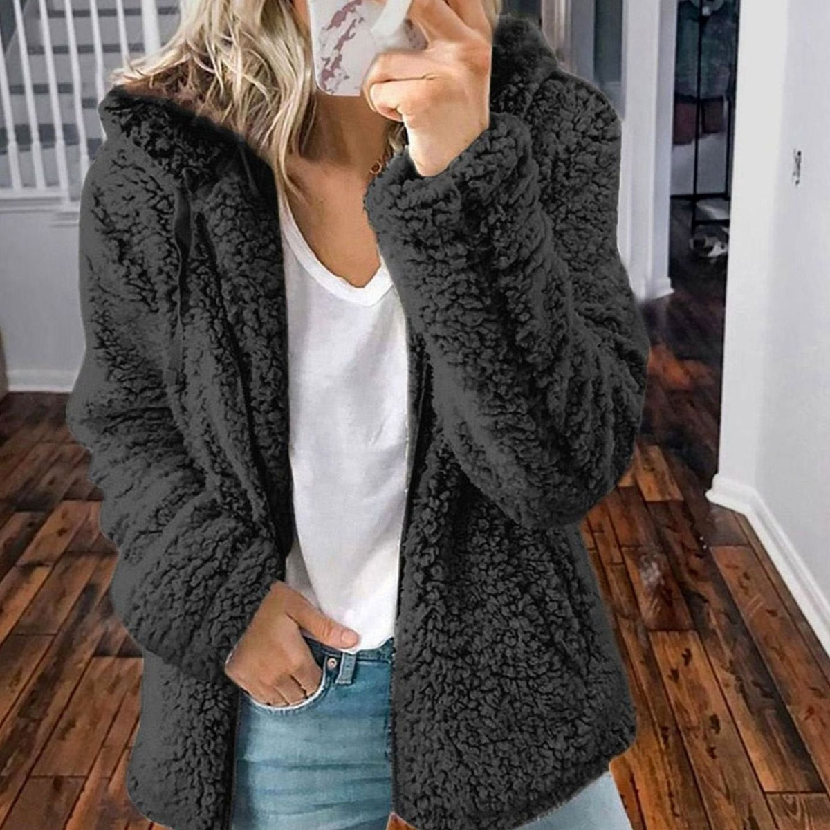 Annika | Manteau Teddy Oversized pour Femmes avec Capuche et Fermeture Éclair