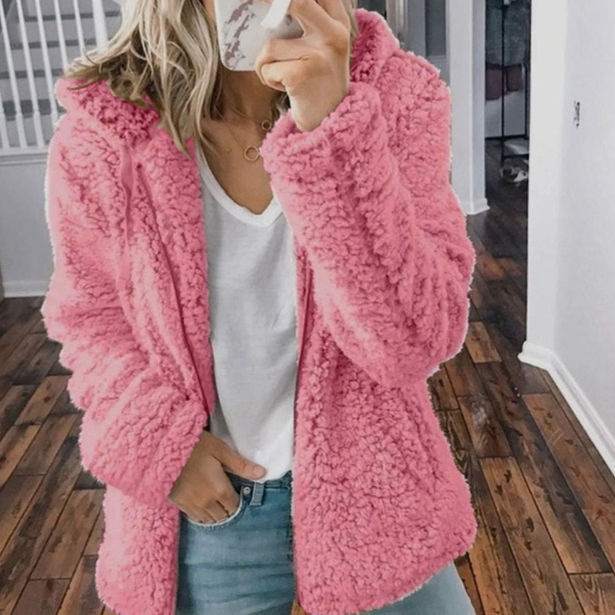 Annika | Manteau Teddy Oversized pour Femmes avec Capuche et Fermeture Éclair