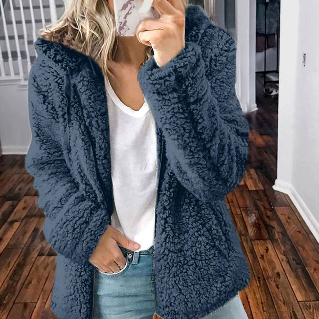 Annika | Manteau Teddy Oversized pour Femmes avec Capuche et Fermeture Éclair