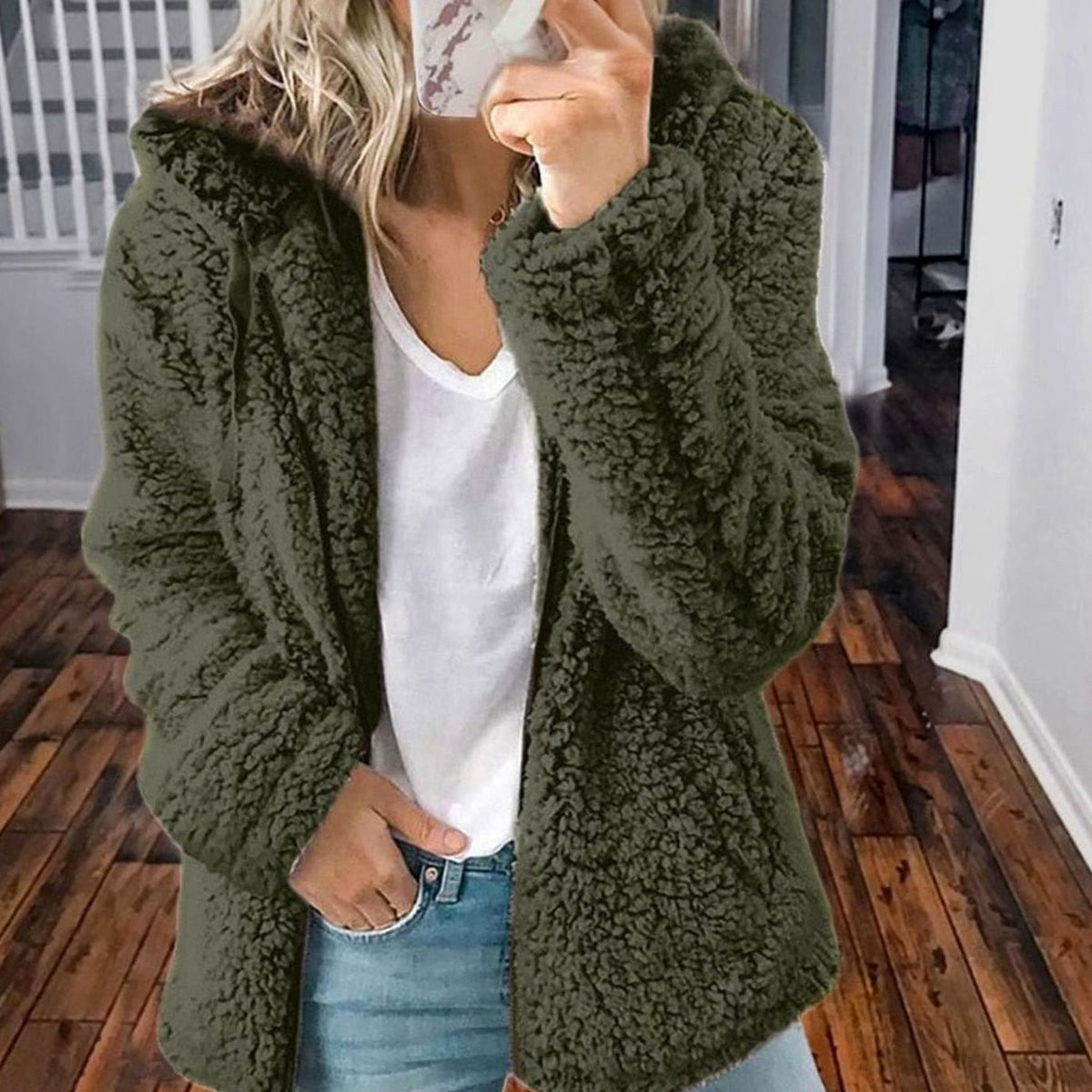 Annika | Manteau Teddy Oversized pour Femmes avec Capuche et Fermeture Éclair