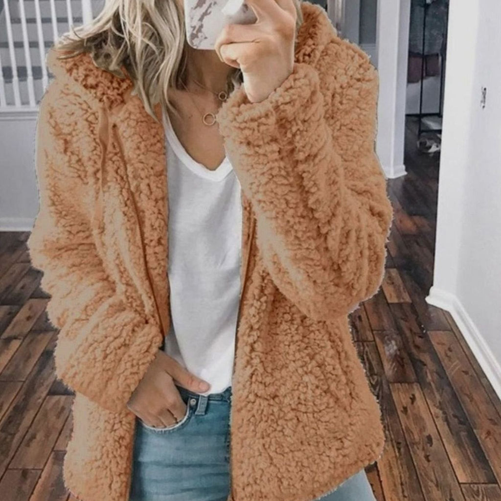 Annika | Manteau Teddy Oversized pour Femmes avec Capuche et Fermeture Éclair