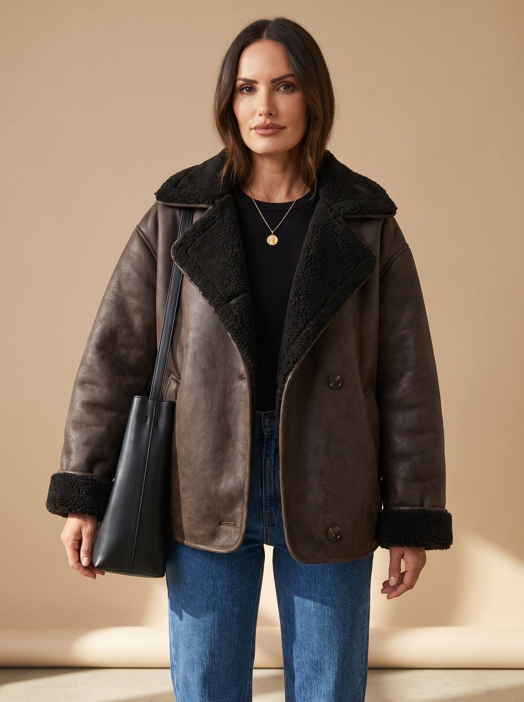 Annika | Manteau Teddy oversized pour femmes en fausse fourrure avec patte de boutonnage