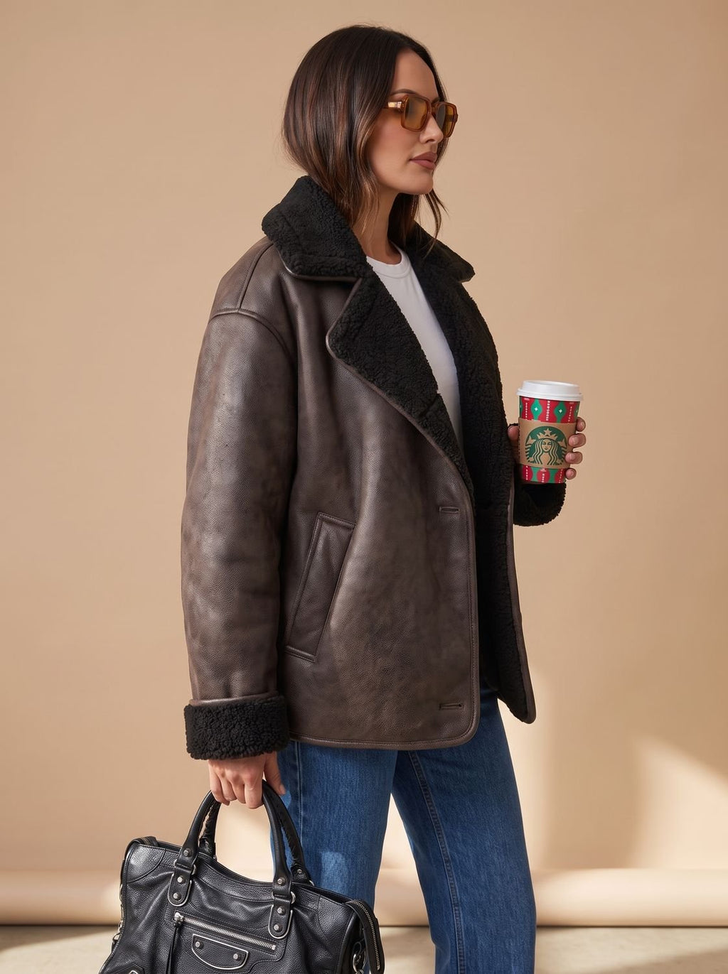 Annika | Manteau Teddy oversized pour femmes en fausse fourrure avec patte de boutonnage
