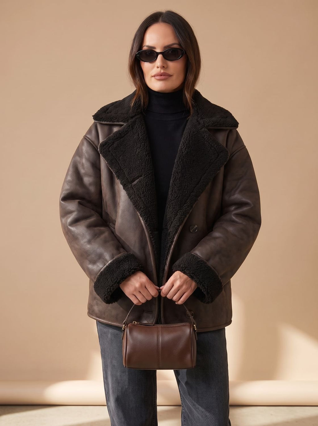 Annika | Manteau Teddy oversized pour femmes en fausse fourrure avec patte de boutonnage