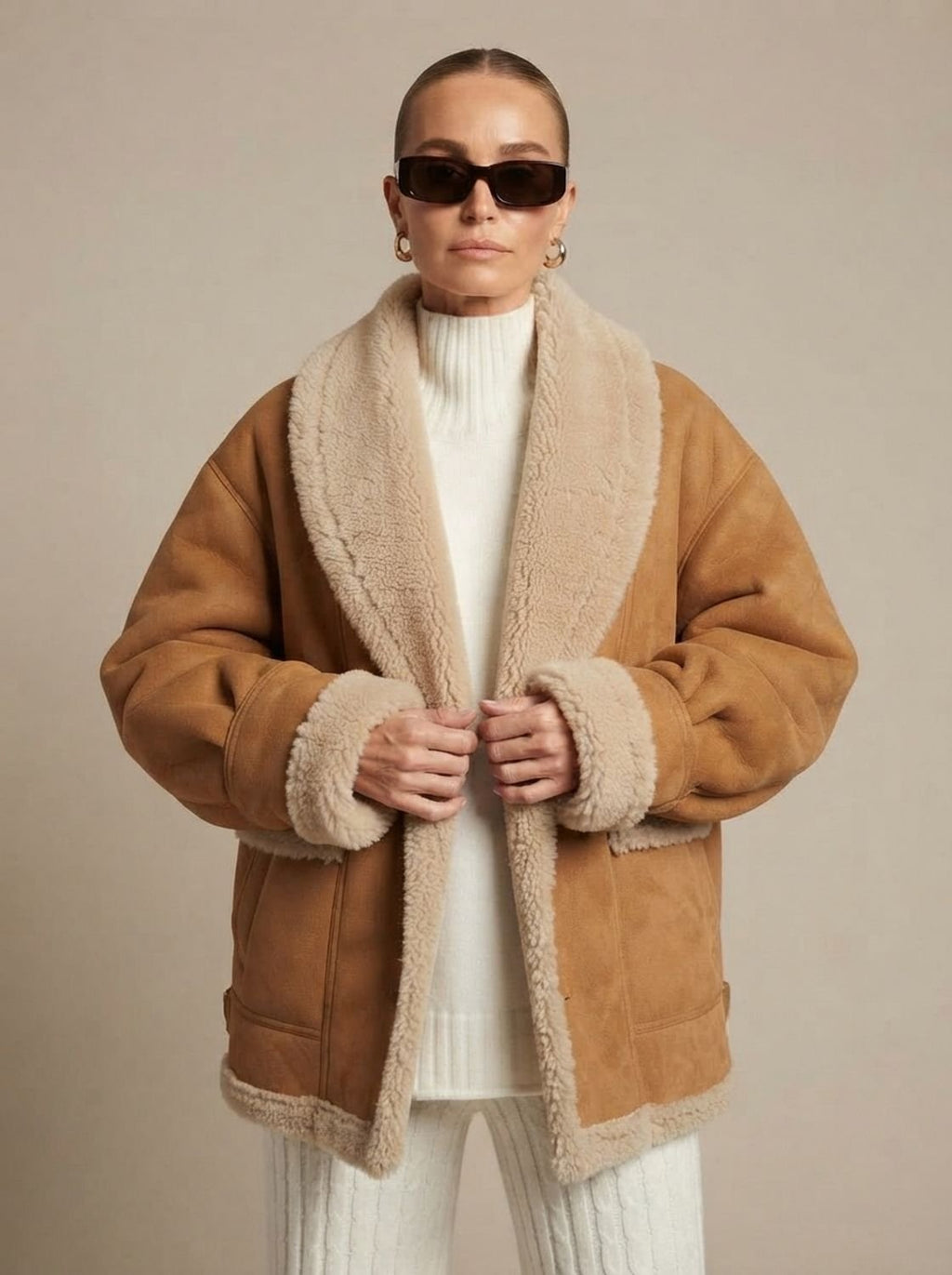 Annika | Veste Teddy Oversized Femme Manteau en Fausse Fourrure Doublure Sherpa Veste d'Hiver