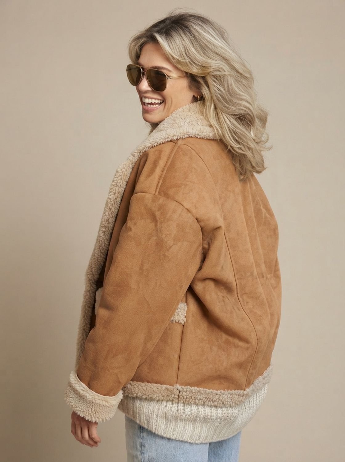 Annika | Veste Teddy Oversized Femme Manteau en Fausse Fourrure Doublure Sherpa Veste d'Hiver