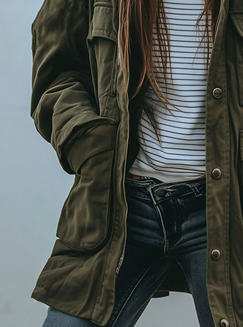 Amelie | Veste utilitaire oversize pour femmes avec patte de boutonnage, veste de transition