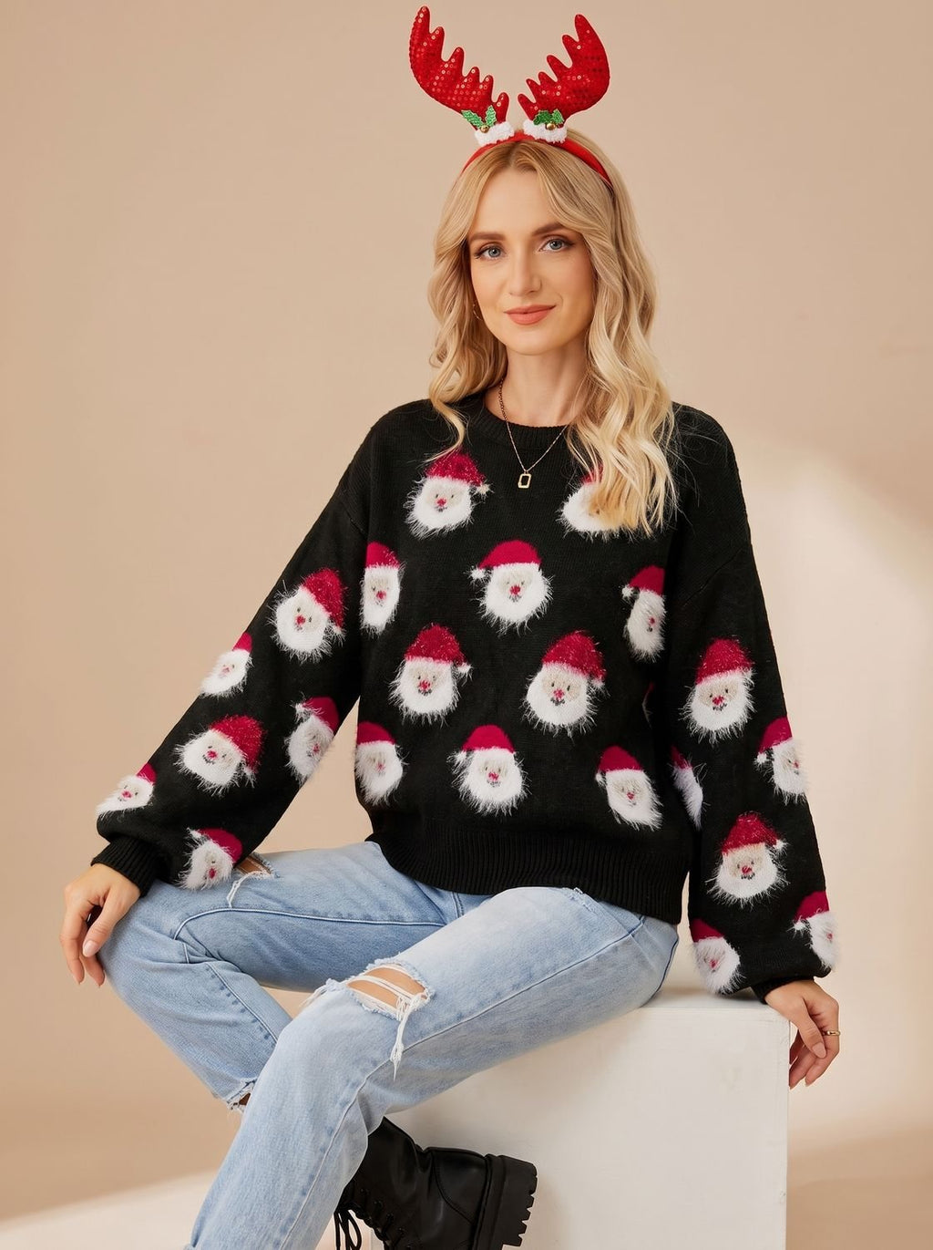 Lena | Pull de Noël oversized pour femmes avec motif de Père Noël à manches longues