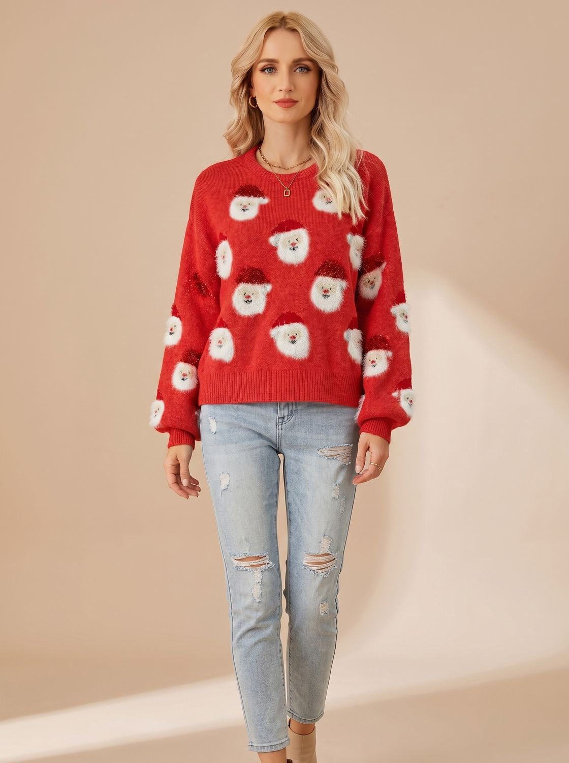 Lena | Pull de Noël oversized pour femmes avec motif de Père Noël à manches longues