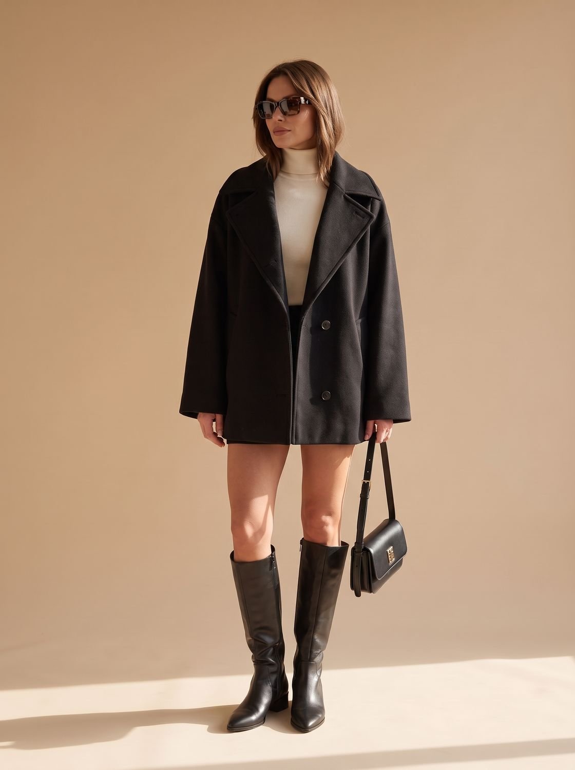 Frieda | Manteau oversized en laine pour femmes avec patte de boutonnage et doublure contrastante