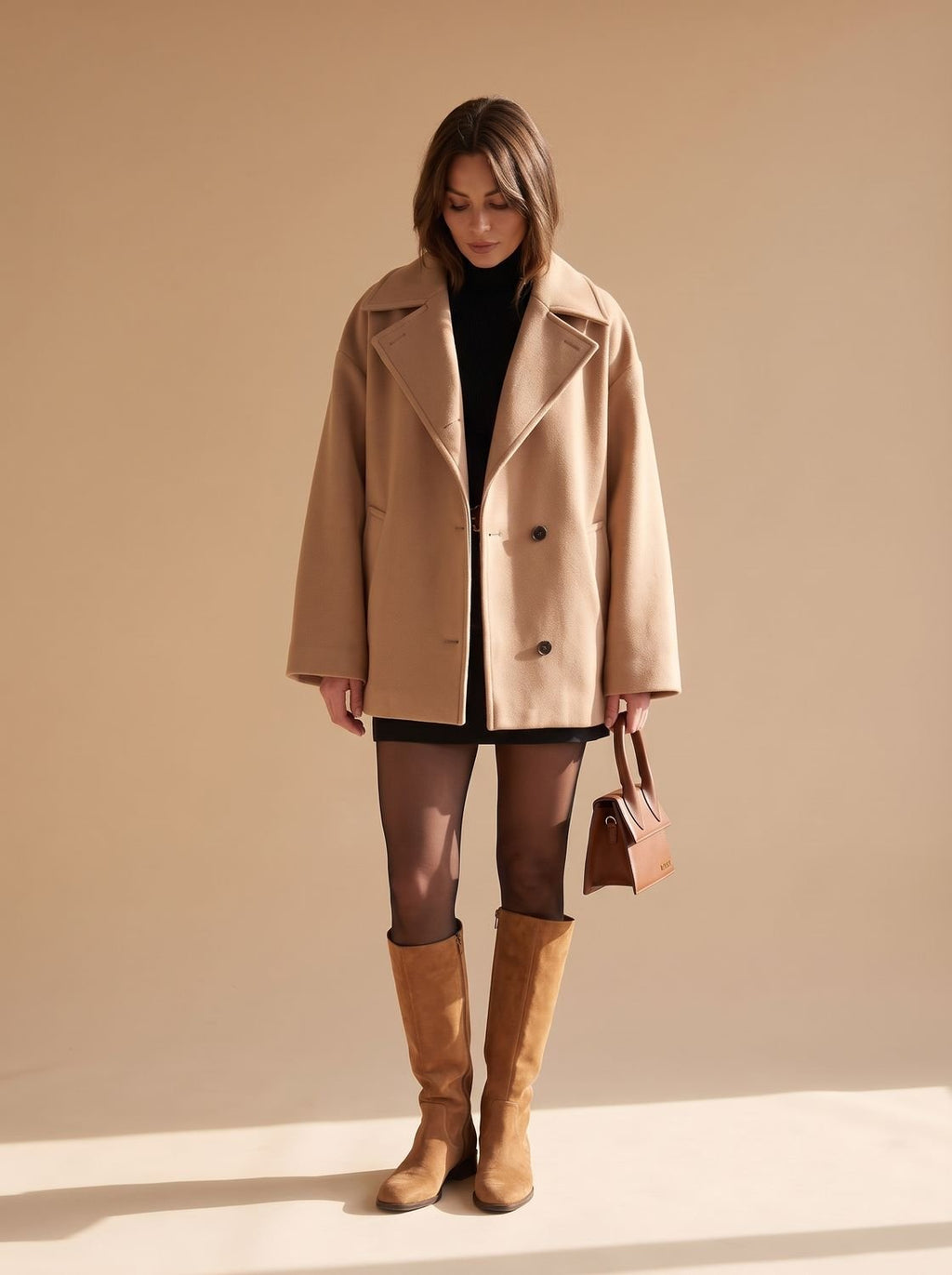 Frieda | Manteau oversized en laine pour femmes avec patte de boutonnage et doublure contrastante