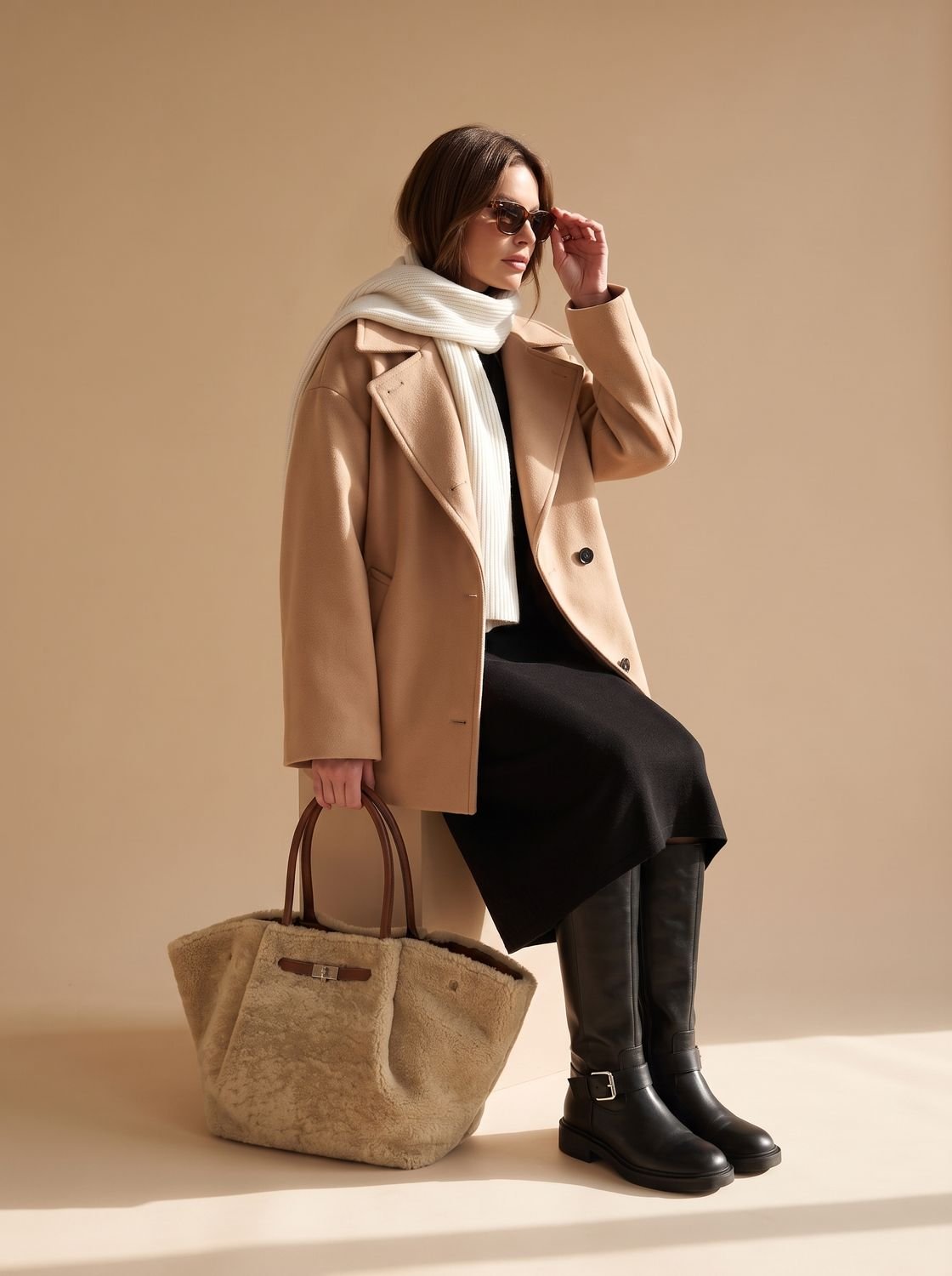 Frieda | Manteau oversized en laine pour femmes avec patte de boutonnage et doublure contrastante