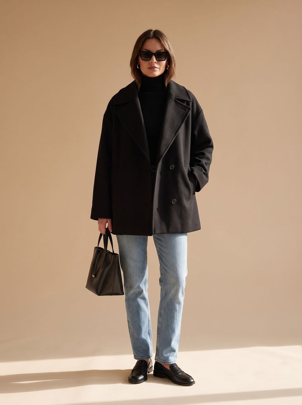 Frieda | Manteau oversized en laine pour femmes avec patte de boutonnage et doublure contrastante