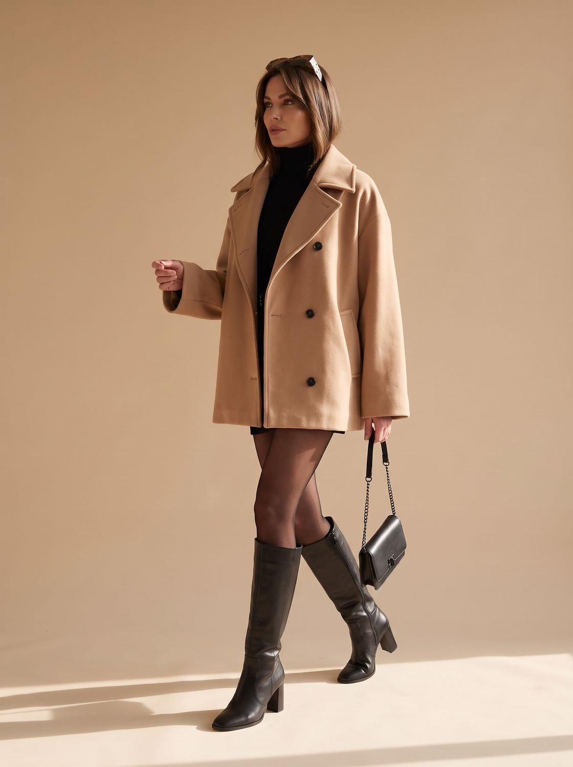 Frieda | Manteau oversized en laine pour femmes avec patte de boutonnage et doublure contrastante