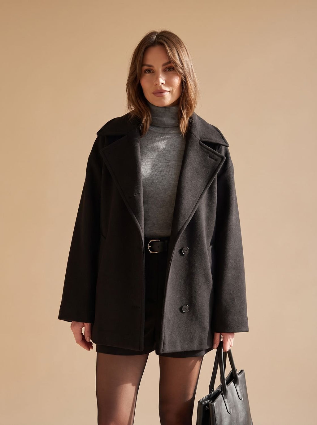 Frieda | Manteau oversized en laine pour femmes avec patte de boutonnage et doublure contrastante