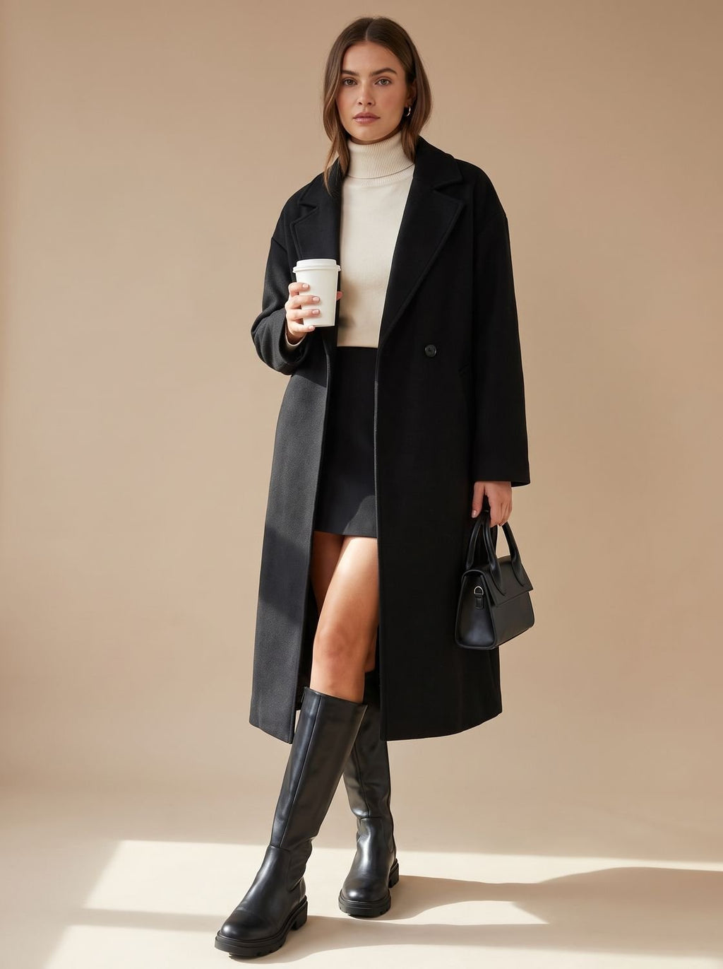 Frieda | Manteau oversized en laine pour femmes avec patte de boutonnage et doublure contrastante