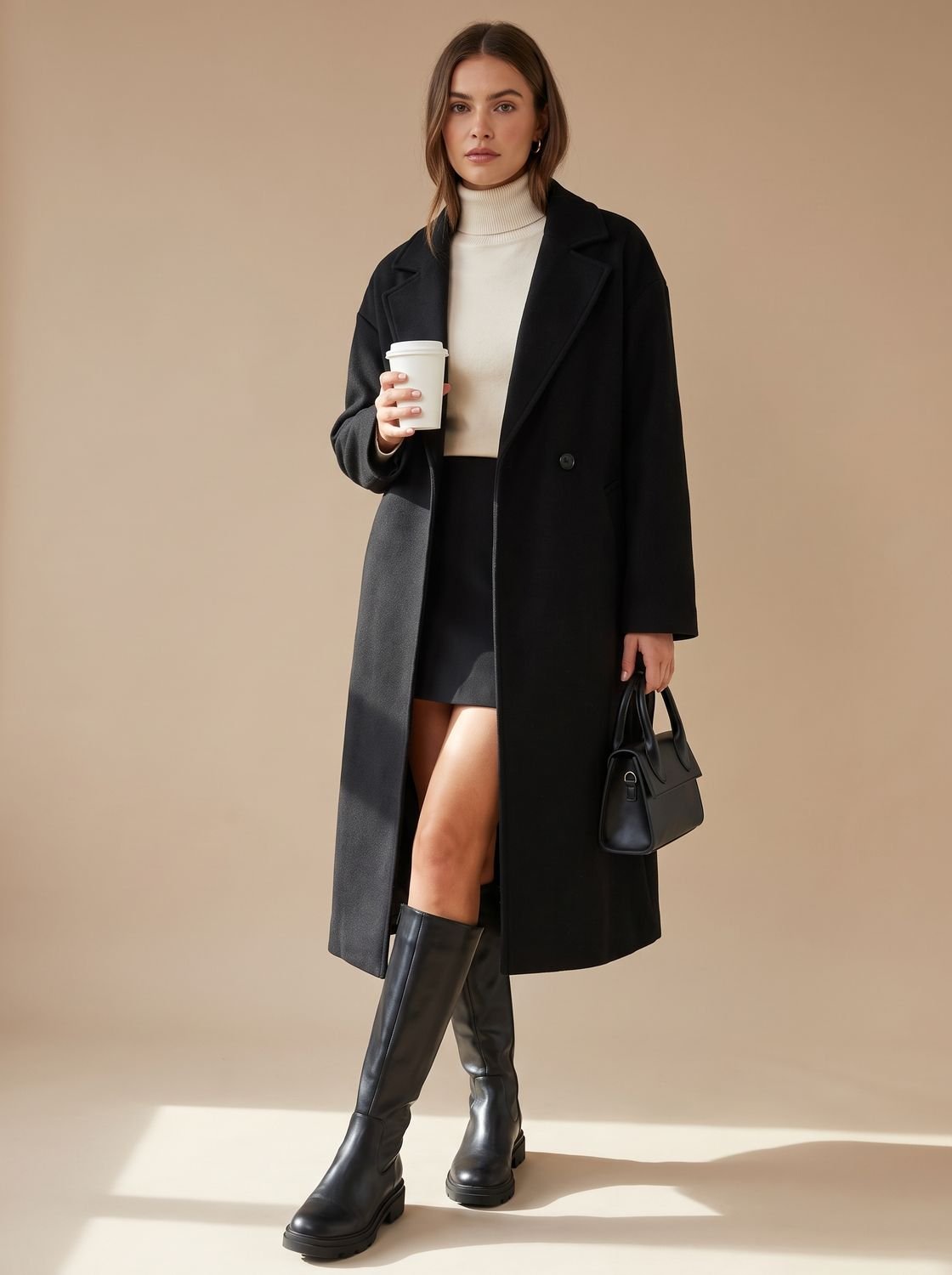 Frieda | Manteau oversized en laine pour femmes avec patte de boutonnage et doublure contrastante